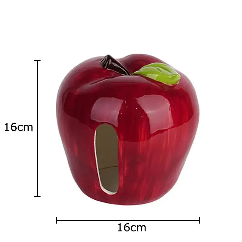 Glossy red decorbites apple shape ceramic tissue box with green leaf and oval opening for coffee table or desk decoration