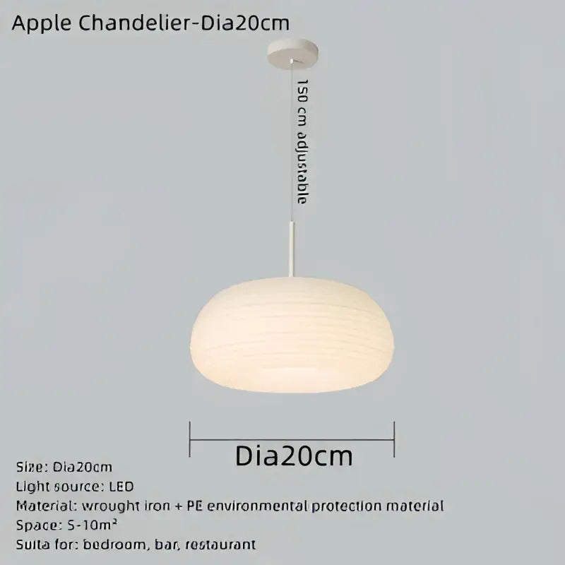 DecorBites apple shape ceiling chandelier with 20cm frosted white glass shade and wrought iron frame for bedroom and kitchen