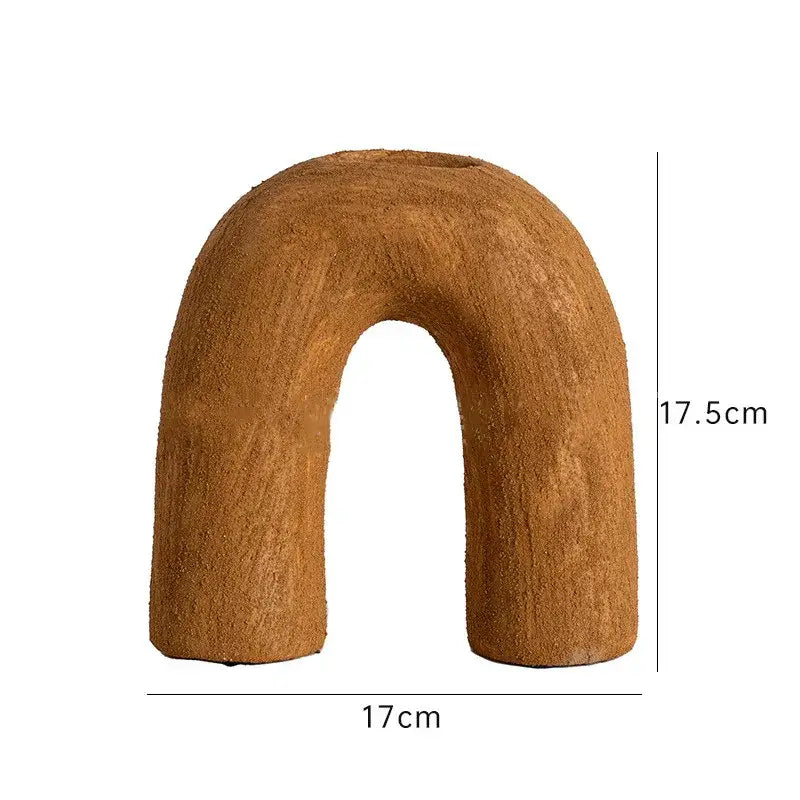 Brown textured ceramic decorbites arc ceramic archway vase for geometric abstract home decor and flower arrangement accessory
