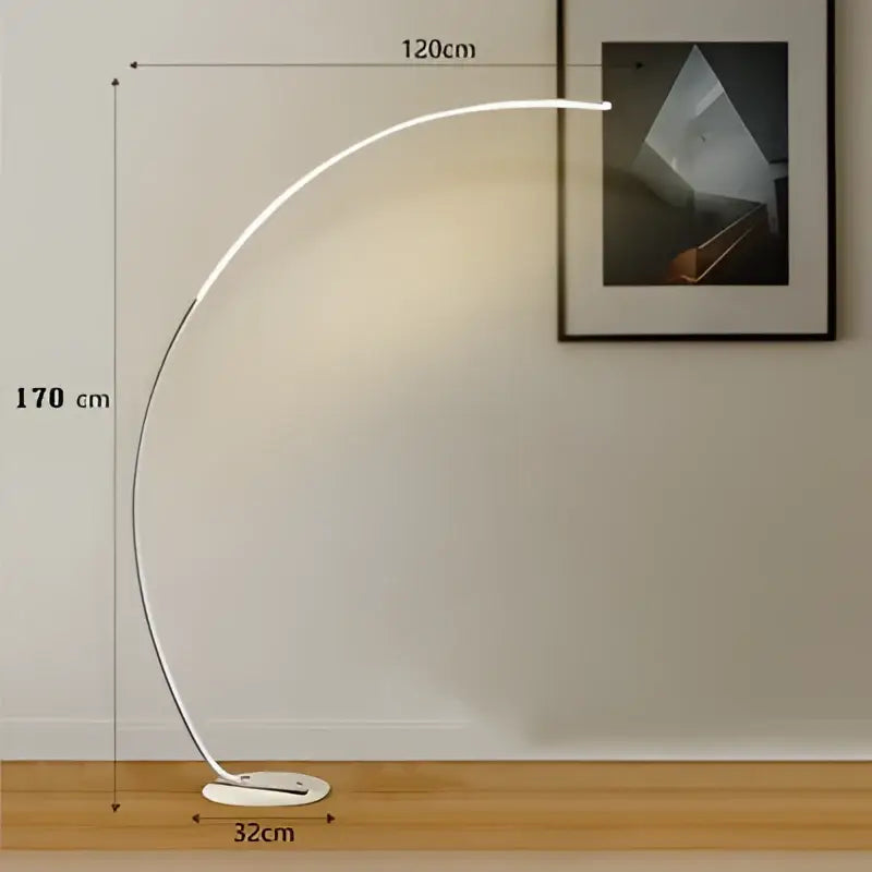 Decorbites arc floor lamp with modern curved white metal frame and warm ambient rgb lighting for indoor decor