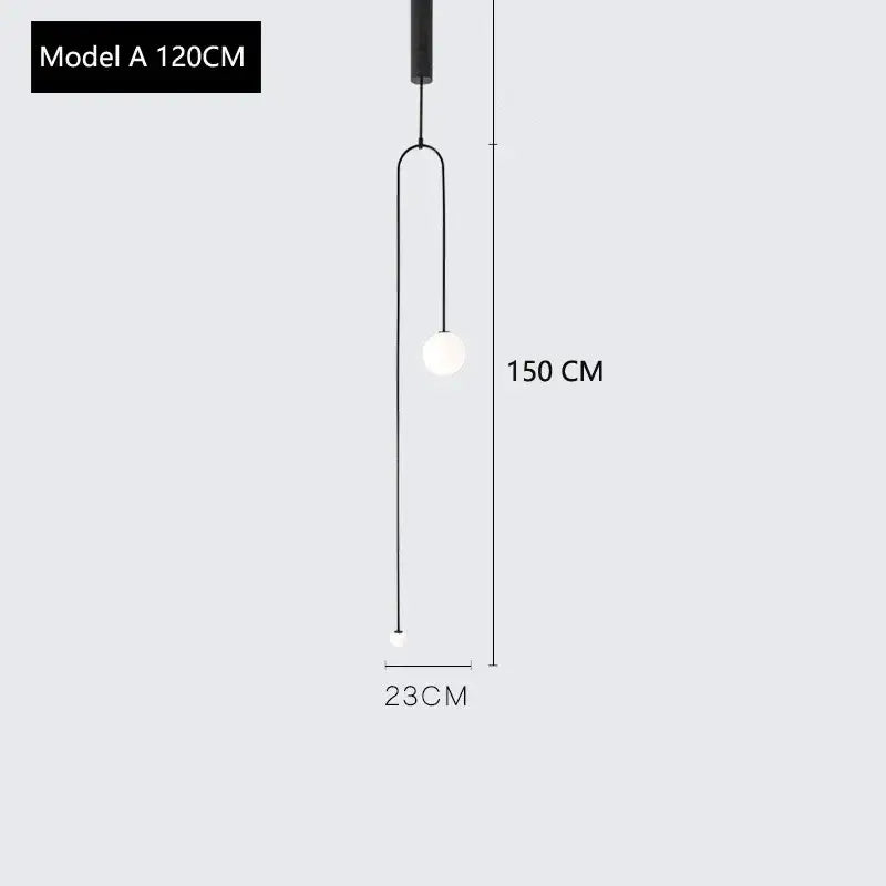 Minimalist black decorbites arc line chandelier with spherical white glass bulb suspended by slender metal wires
