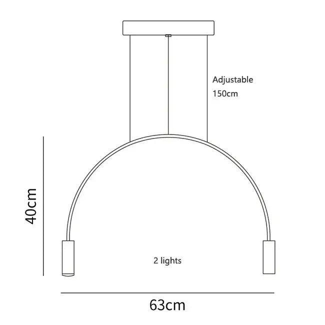 Modern minimalist DecorBites arc pendant light with sleek curved design and two cylindrical LED lights on adjustable chain