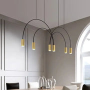 Modern arched decorbites arc pendant light with black curved arms and gold shades for kitchen island lighting
