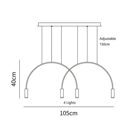 Modern minimalist decorbites arc pendant light chandelier with four curved arms and cylindrical LED bulbs for kitchen island