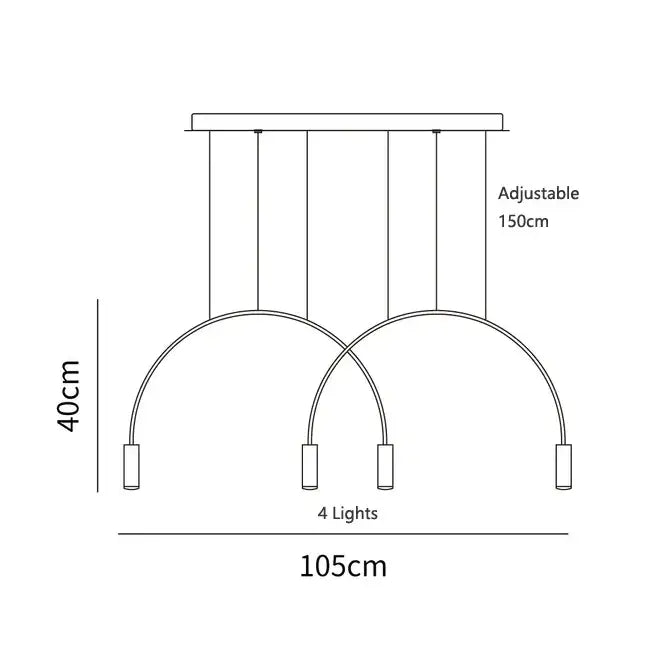 Modern minimalist decorbites arc pendant light chandelier with four curved arms and cylindrical LED bulbs for kitchen island