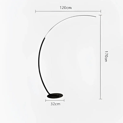 Black DecorBites arc shape floor lamp with curved design and minimalist base for modern living room decor