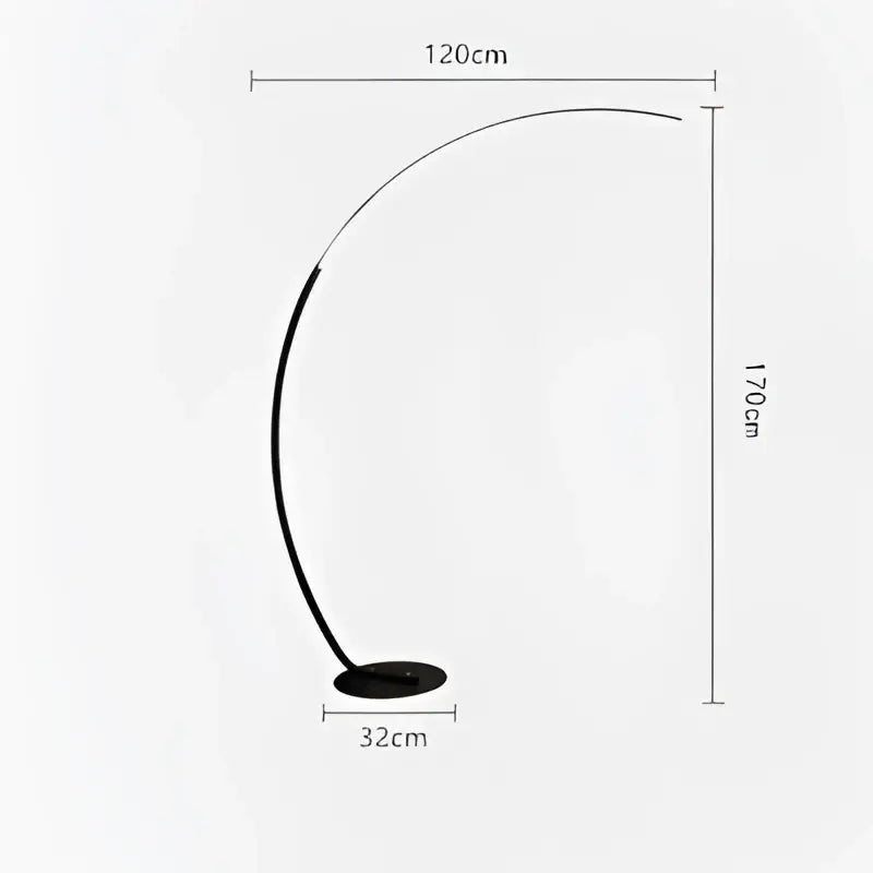 Black DecorBites arc shape floor lamp with curved design and minimalist base for modern living room decor