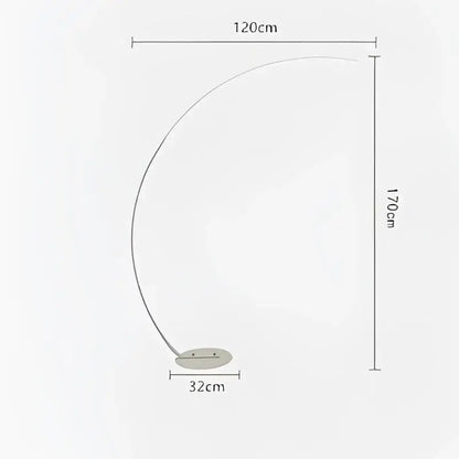 A sleek decorbites arc shape floor lamp with a curved metallic frame and circular base for modern living room decor
