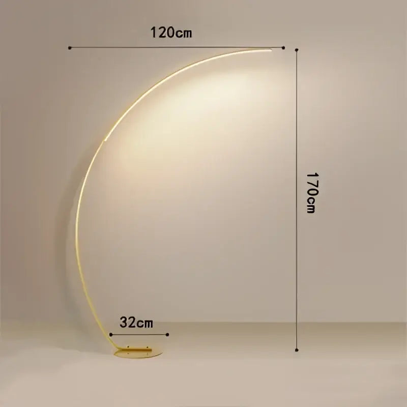 DecorBites arc shape floor lamp with sleek curved design and warm golden light for modern living room decor