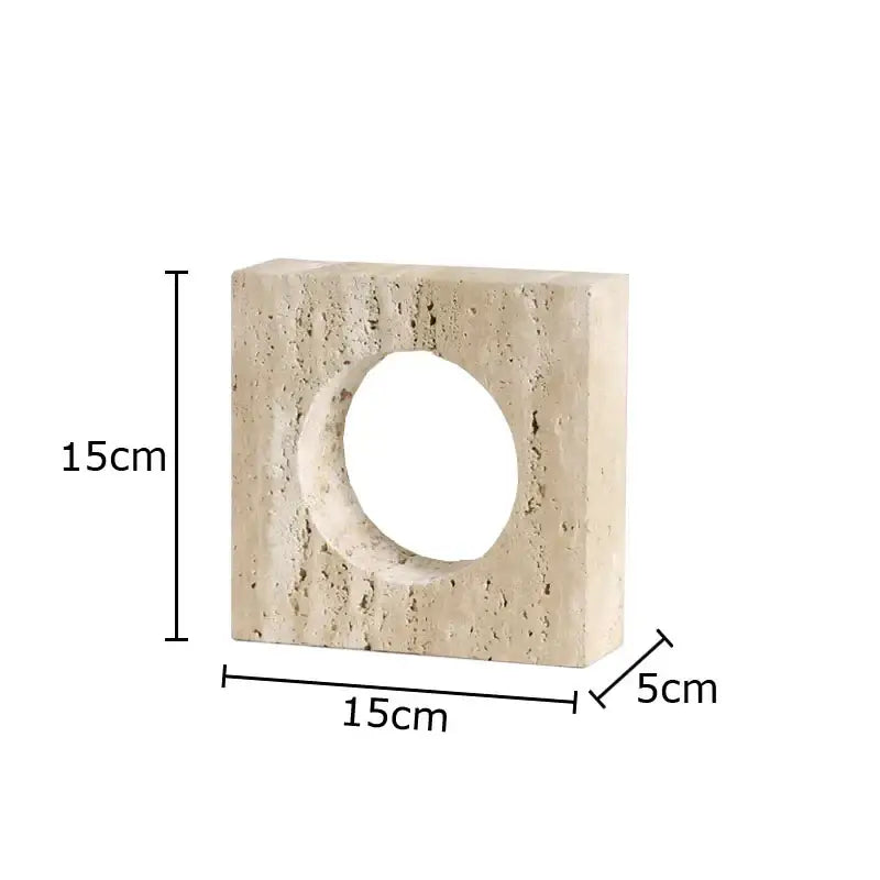 Beige textured decorbites arch stone geometry ornament with central circular hole 15cm by 15cm by 5cm stone block