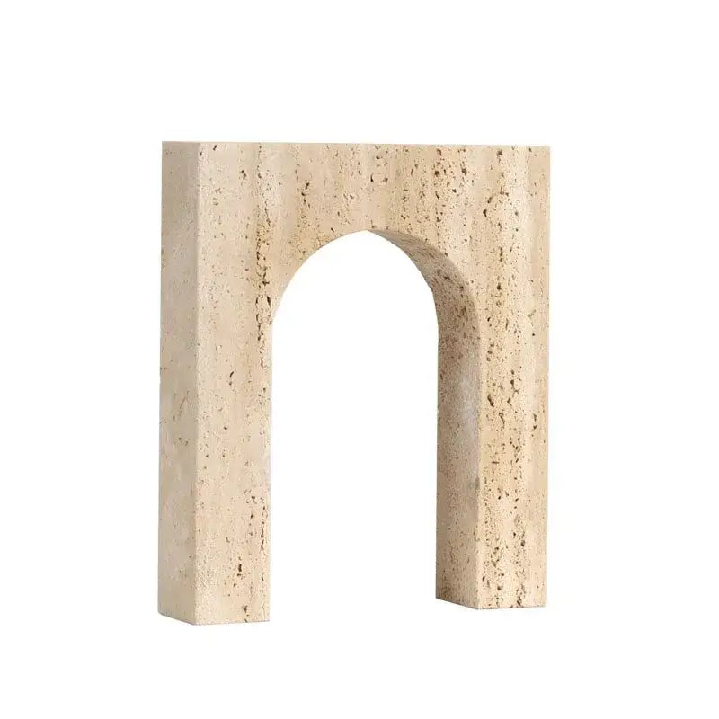 Beige stone archway sculpture with textured natural finish in decorbites arch stone geometry ornament for modern decor