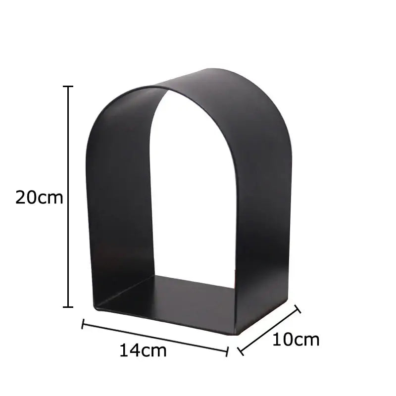 Black metal bookshelf with arched top and rectangular base for decorbites arches geometry desk decoration