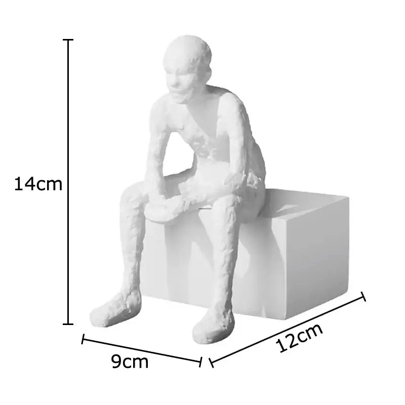 White resin decorbites arches geometry desk sculpture of a seated figure with textured sculpted details for room aesthetics