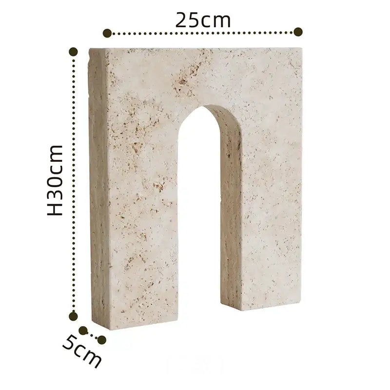 Beige stone archway shape travertine sculpture figurine 25cm wide 30cm high 5cm thick for home decor by decorbites archway shape