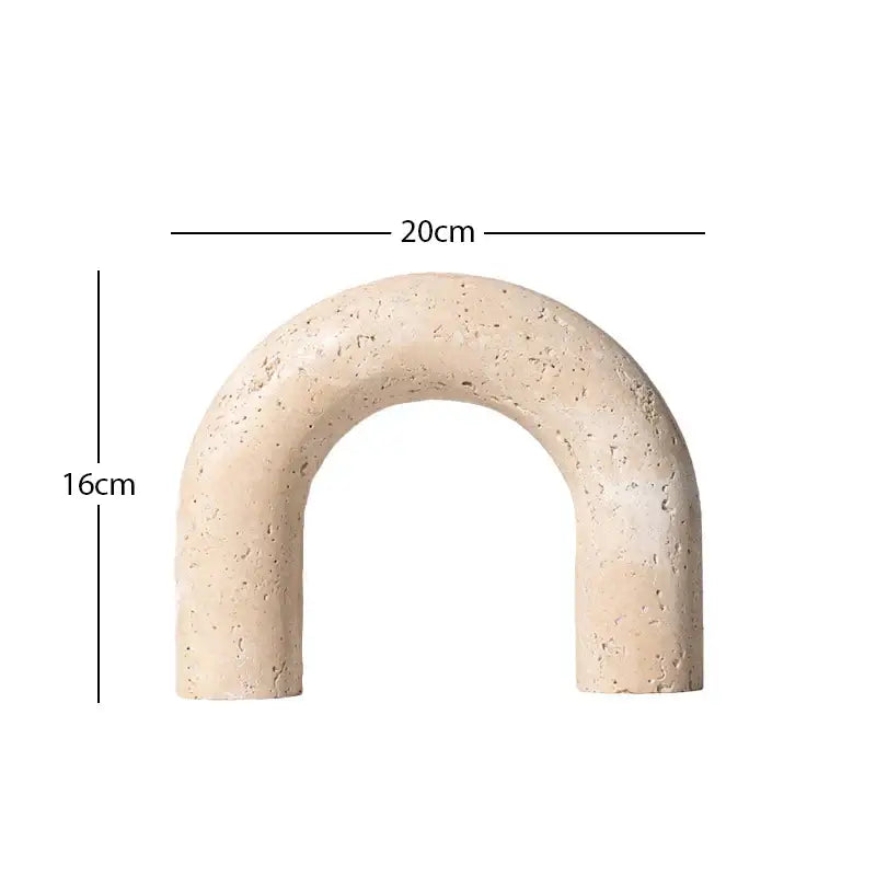 Beige textured concrete decorbites archway shape travertine sculpture figurine statue 20cm wide 16cm tall for home decor