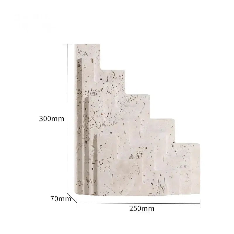Beige textured stone corner molding with stepped design and natural speckled pattern for decorbites archway shape travertine