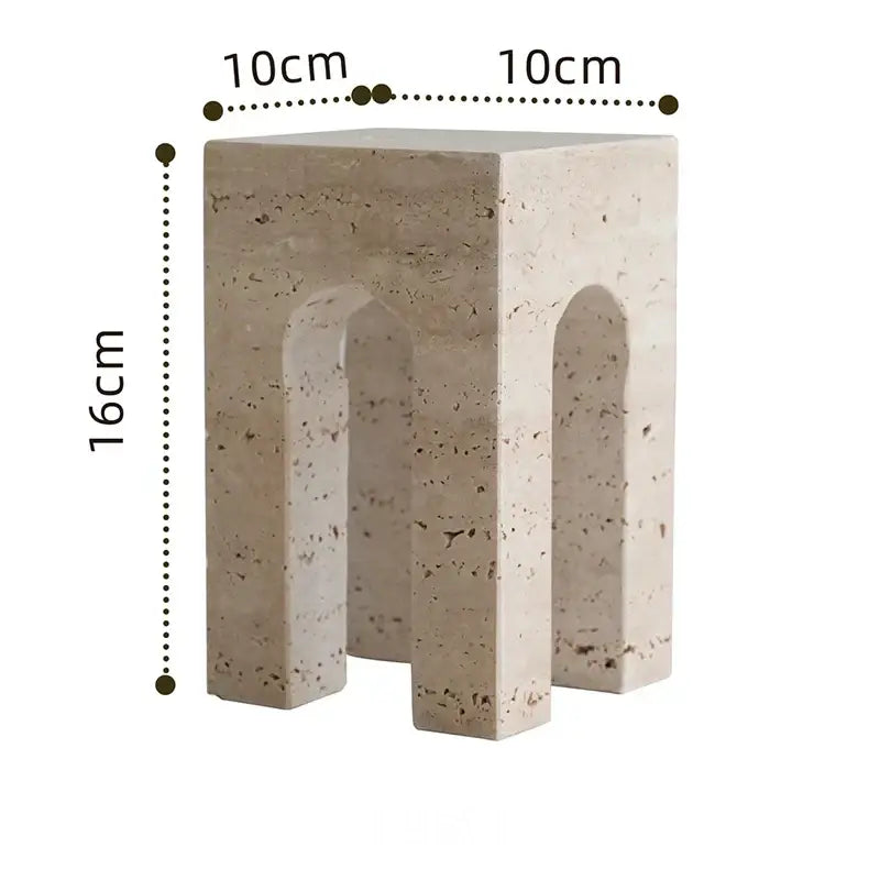 Decorbites archway shape travertine sculpture figurine beige stone stool with arched cutouts and textured surface for home decor