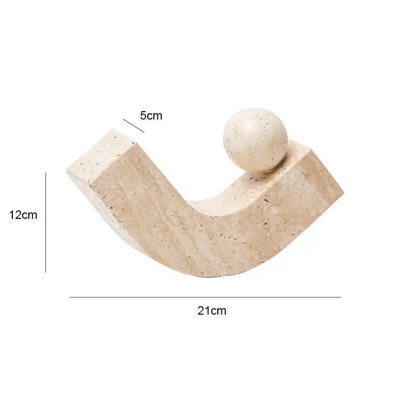 Beige stone decorbites archway shape travertine sculpture with a curved base and small spherical top for home decor