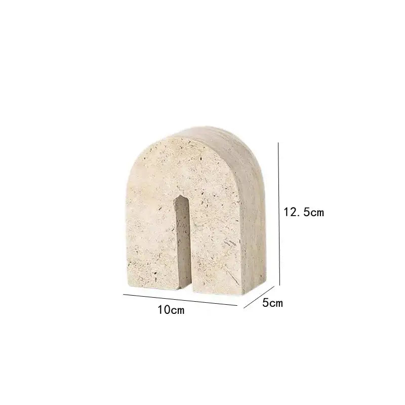 Beige textured stone decorbites archway shape travertine bookend sculpture figurine for home decor display