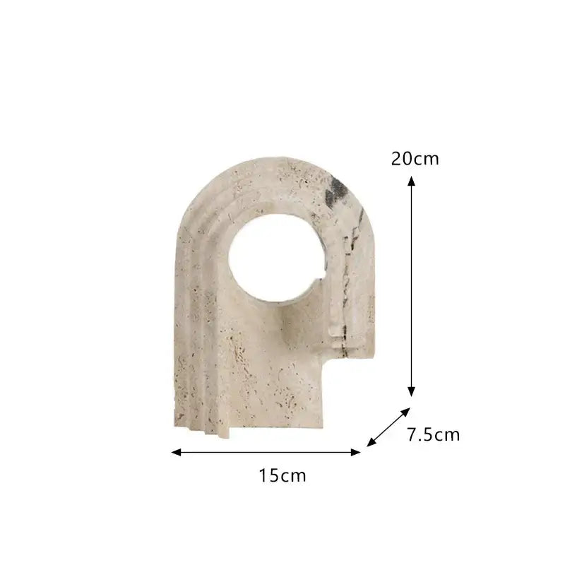 Beige textured stone decorbites archway shape travertine sculpture figurine with circular hole and curved top for home decor