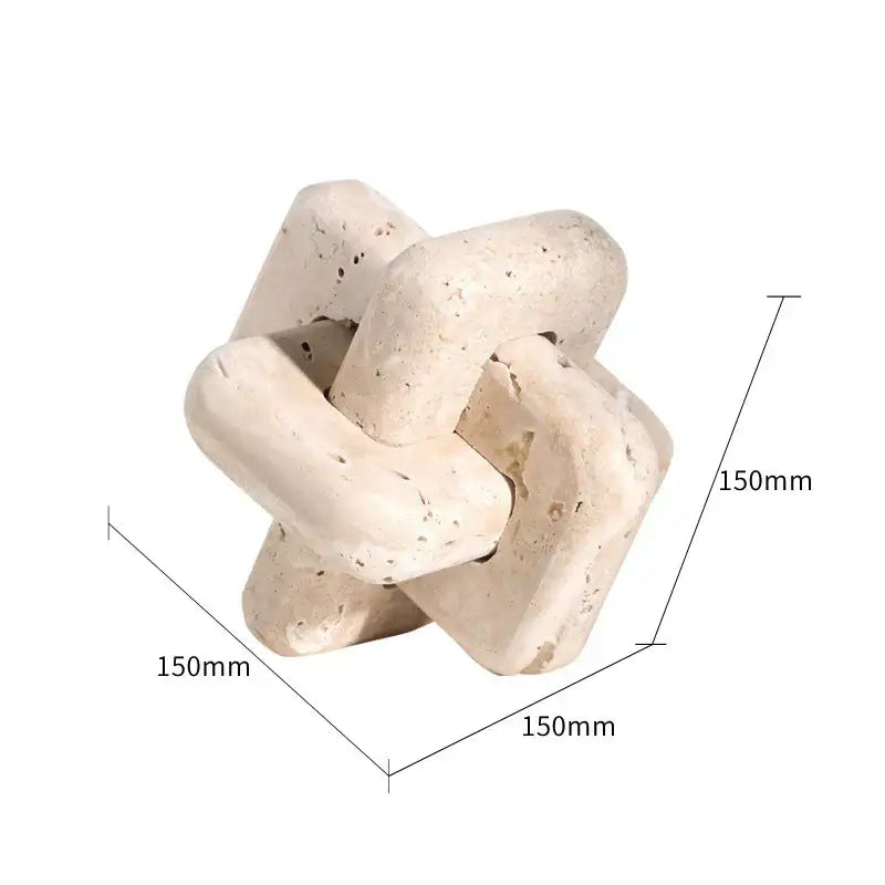 Beige textured stone knot decorbites archway shape travertine sculpture figurine statue with rustic natural finish