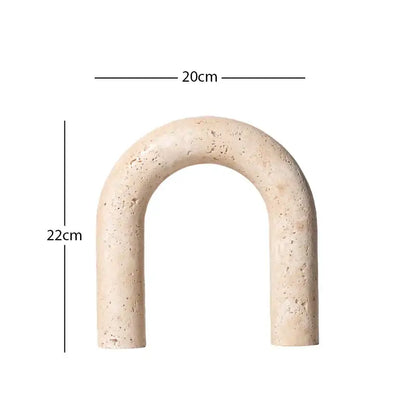 Beige speckled ceramic decorbites archway shape travertine sculpture figurine with smooth curves 20cm by 10cm for home decor