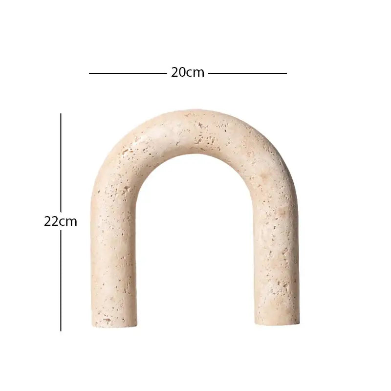 Beige speckled ceramic decorbites archway shape travertine sculpture figurine with smooth curves 20cm by 10cm for home decor