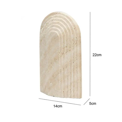 Beige stone decorbites archway shape travertine sculpture with concentric textured ridges for home decor