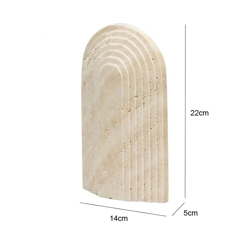 Beige stone decorbites archway shape travertine sculpture with concentric textured ridges for home decor