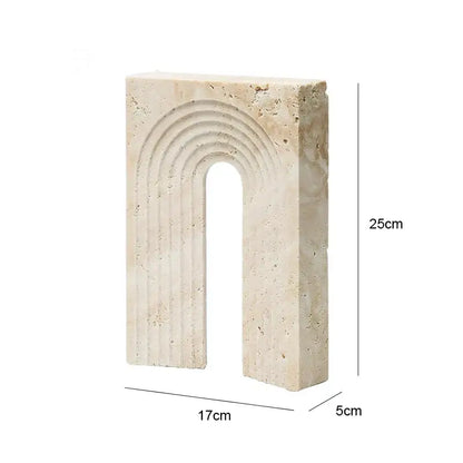 Beige stone decorbites archway shape travertine sculpture figurine with carved arch design for home decor