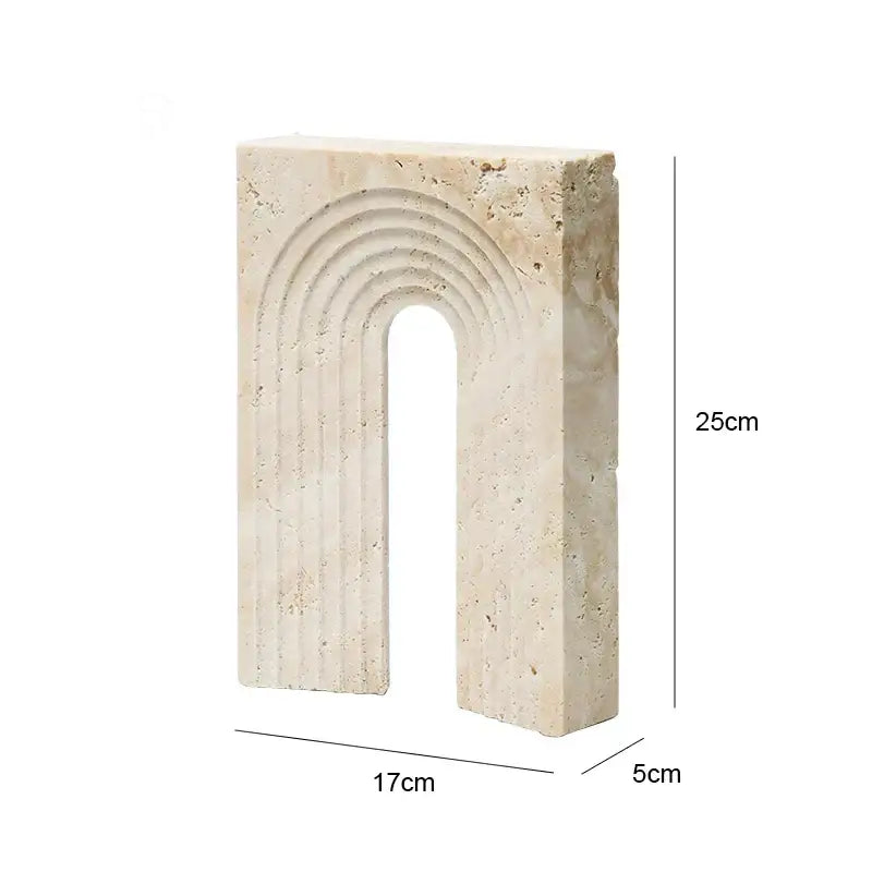 Beige stone decorbites archway shape travertine sculpture figurine with carved arch design for home decor