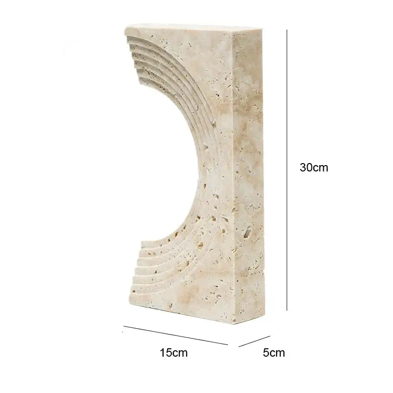 Beige stone archway shape travertine sculpture figurine by decorbites with curved layered design for home decor