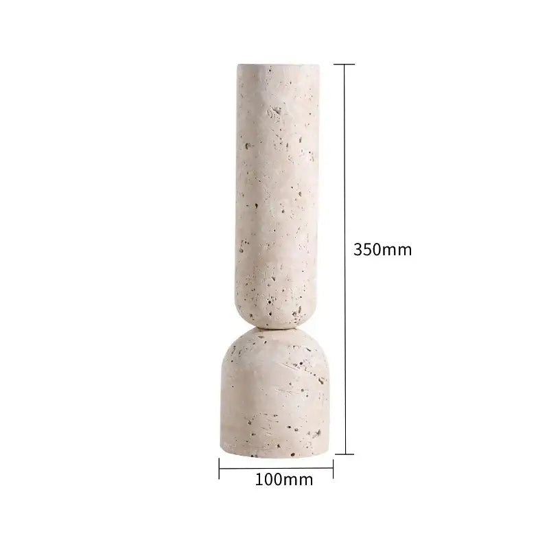 Decorbites archway shape travertine sculpture figurine in tall textured beige concrete with stacked geometric design
