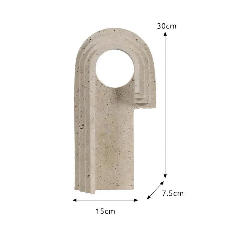 Beige speckled concrete decorbites archway shape travertine sculpture figurine with circular opening and decorative molding