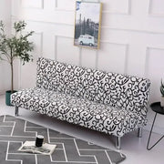 Black and white ornate patterned elastic decorbites armless futon sofa cover slipcover for futon sofa without armrest