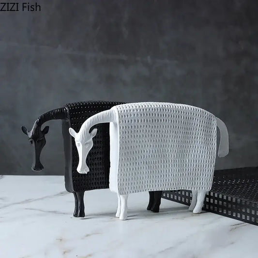 White and black resin armored warhorse sheep figurines with textured grid surface for DecorBites armored warhorse desk decoration