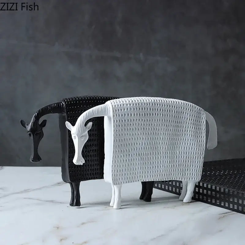White and black resin armored warhorse sheep figurines with textured grid surface for DecorBites armored warhorse desk decoration