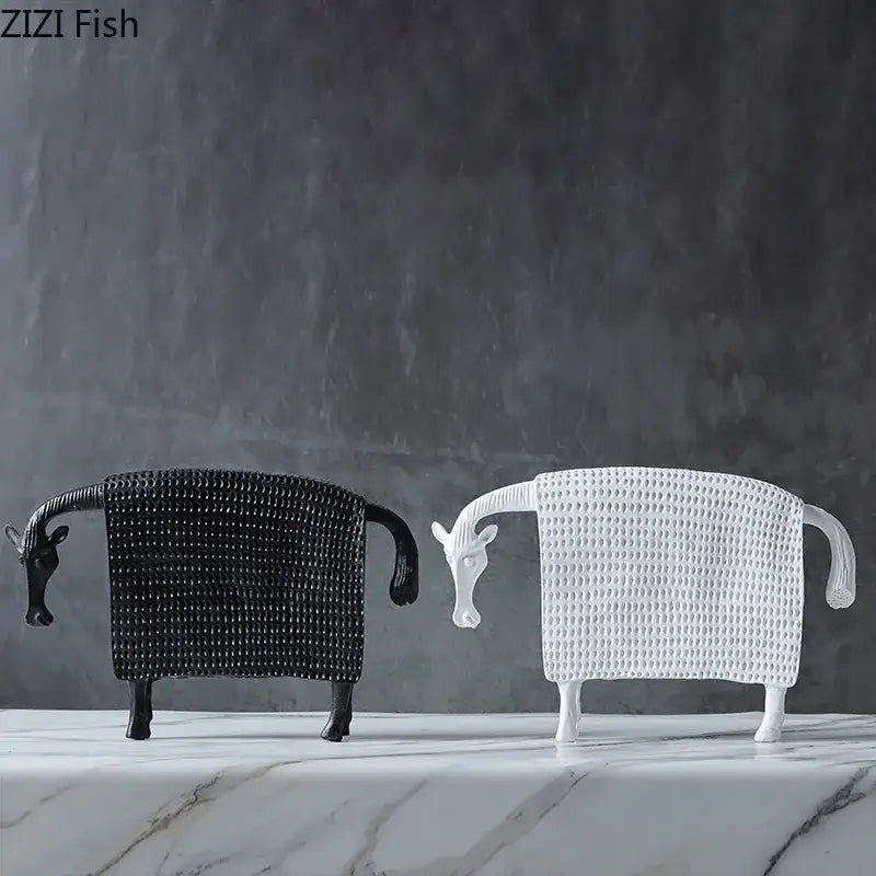 Black and white woven resin sheep figurines with textured mesh bodies as decorbites armored warhorse desk decoration