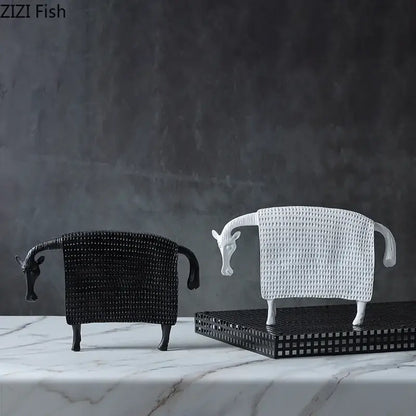Black and white woven resin decorbites armored warhorse with textured grid surface desk decoration figurine