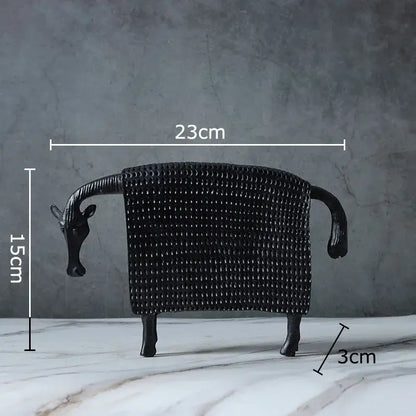 Black textured metal decorbites armored warhorse desk decoration with elongated neck and legs in resin design