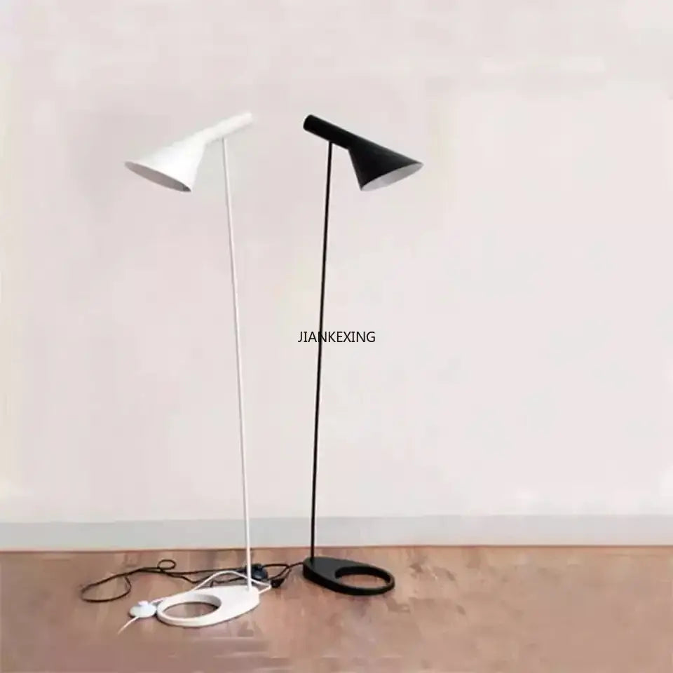 Modern minimalist decorbites arne jacobsen corner floor lamp with sleek conical shades in black and white finishes