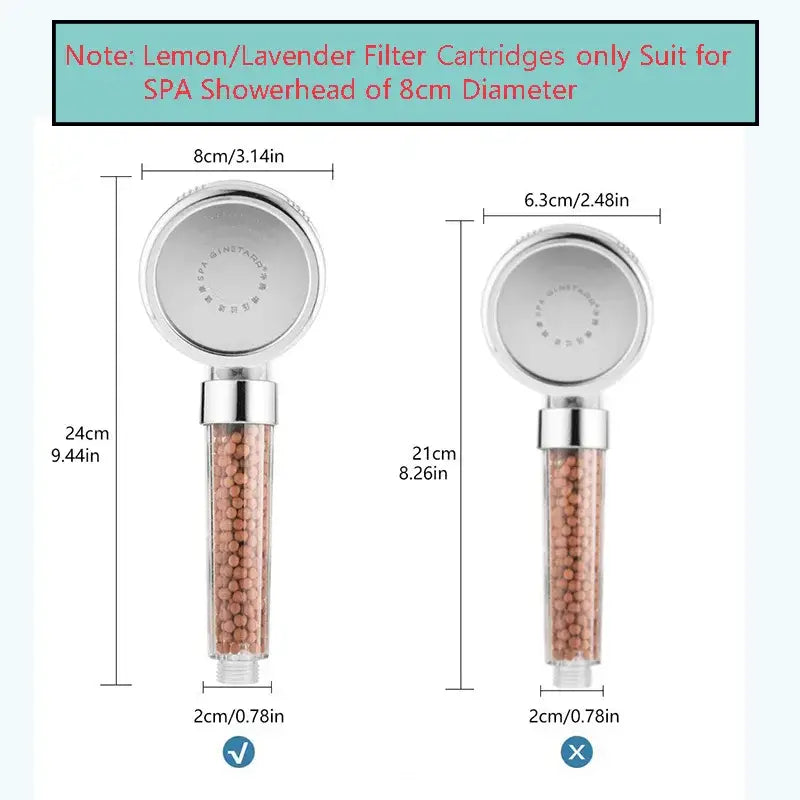 Silver-toned decorbites aroma shower head with transparent body containing pink beads compatible with 8cm diameter models