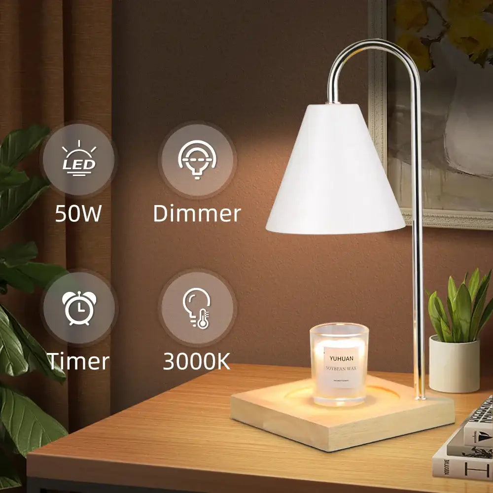 Modern white conical decorbites aromatherapy melting lamp with chrome stand wooden base for candle warming and ambient lighting