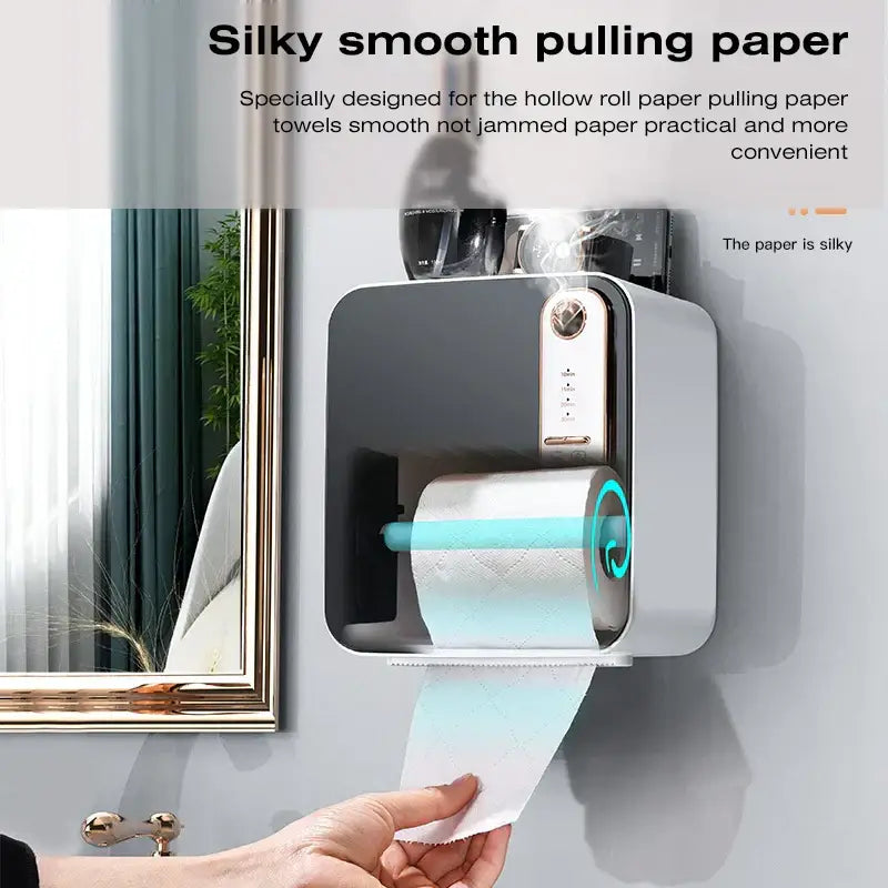 Decorbites™ aromatherapy toilet tissue box holder with modern gray wall-mounted tissue box dispenser and turquoise accent ring