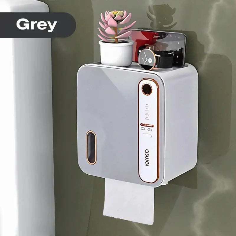 Decorbites™ aromatherapy toilet tissue box holder wall-mounted in grey asmei with rose gold accents and modern design