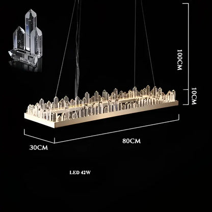Modern rectangular led chandelier with gold-toned base and clear prisms from decorbites arrow crystal led collection
