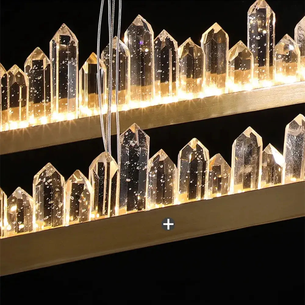 Modern decorbites arrow crystal led chandelier with two tiers of clear glass prisms for living room and bedroom lighting