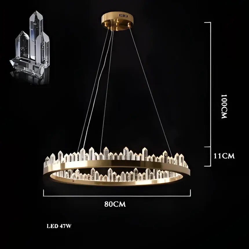 Decorbites arrow crystal led chandelier gold-toned circular design with crystal-like prisms for living room and bedroom lighting