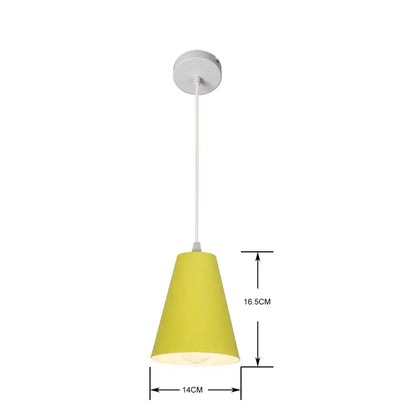 A modern yellow conical decorbites art colorful pendant lamp with white ceiling mount for dining room lighting