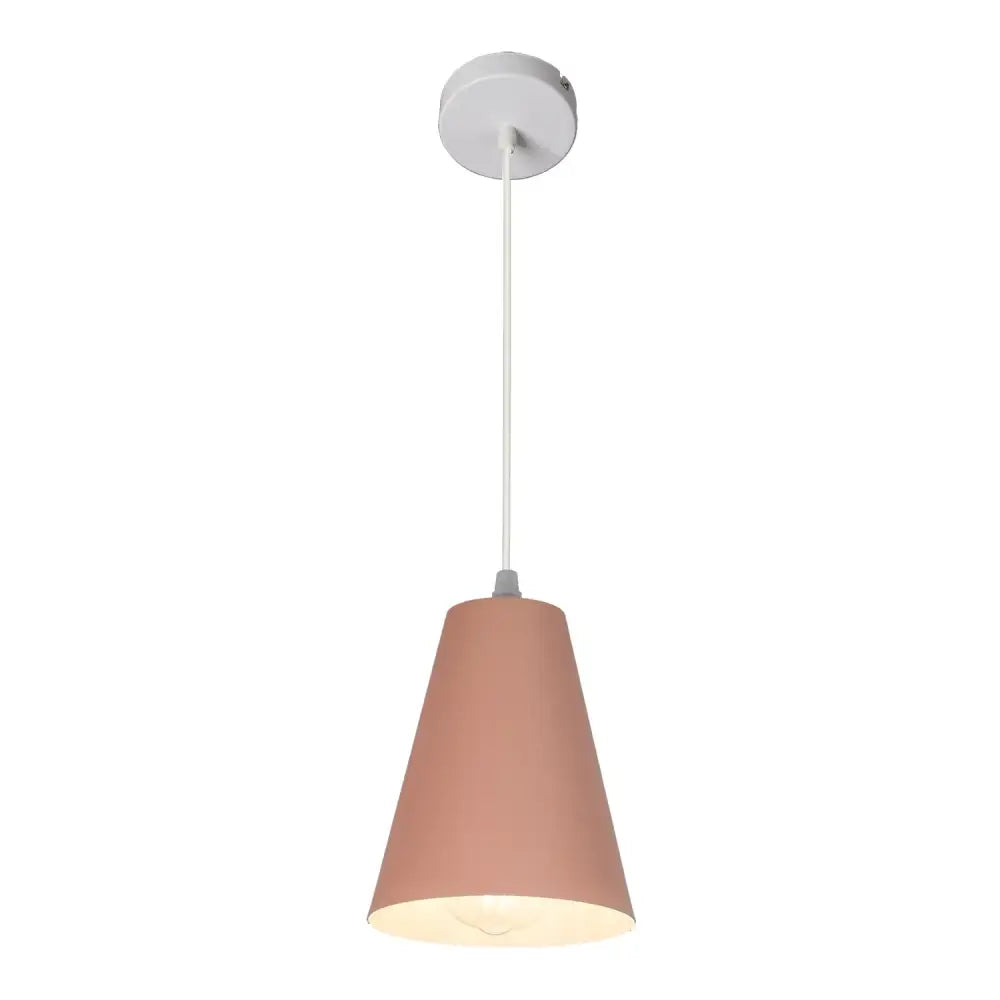 A sleek matte blush pink conical decorbites art colorful pendant lamp with white ceiling mount for modern dining lighting